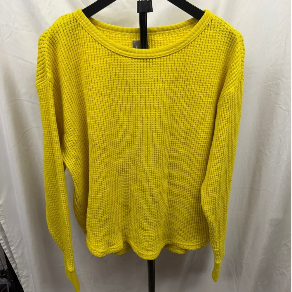 Gap Sweats Women's Large Long Sleeve Cozy Waffle Crew Relaxed Top in Solar Flare